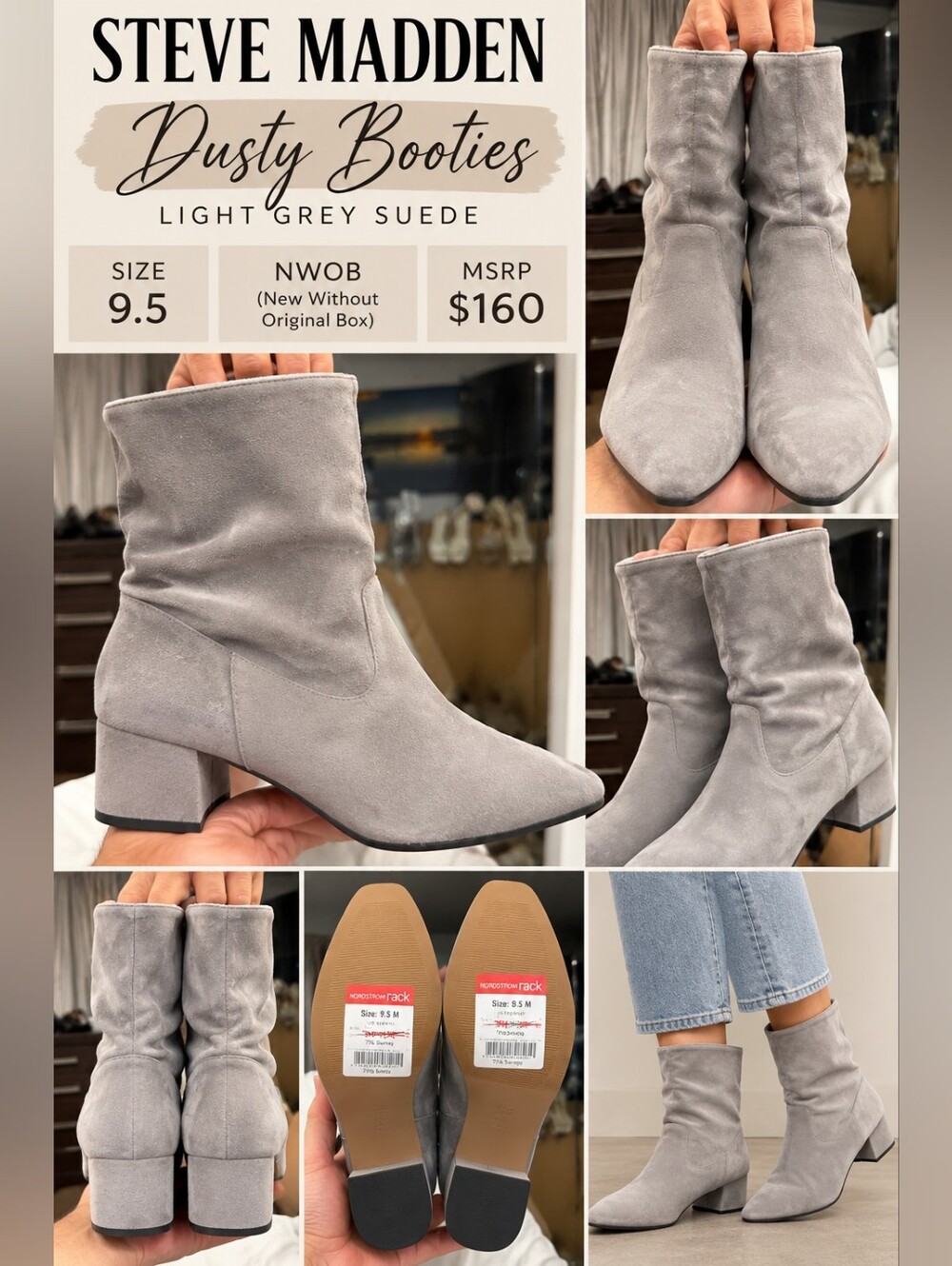Steve Madden Light Grey Suede Ankle Booties - NWOB